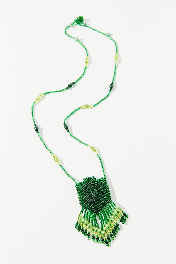 Urban Outfitters Lilou Beaded Pouch Necklace In Green