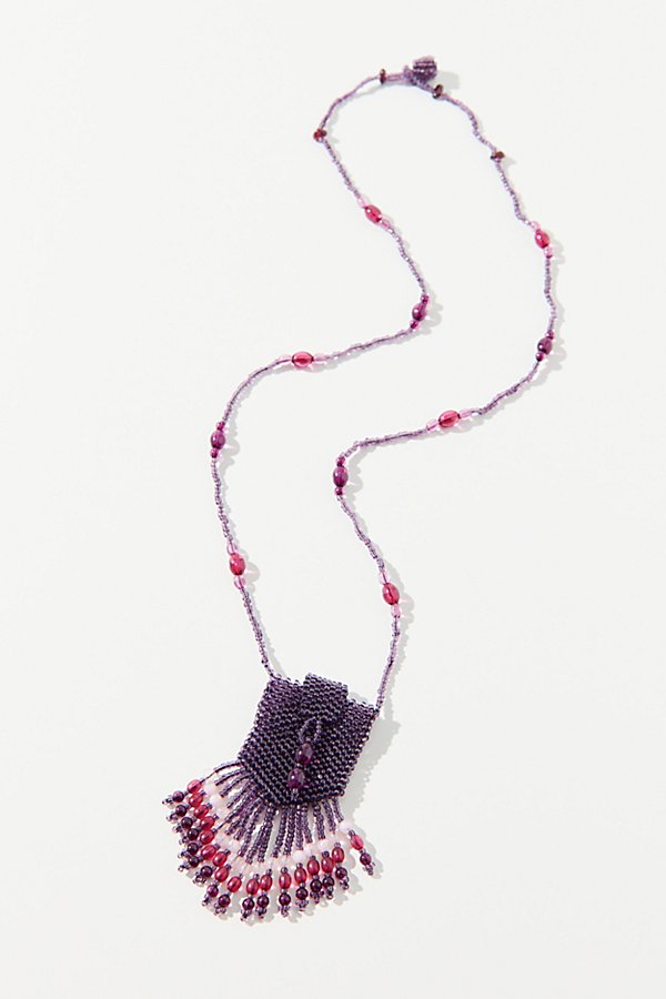 Urban Outfitters Lilou Beaded Pouch Necklace In Purple