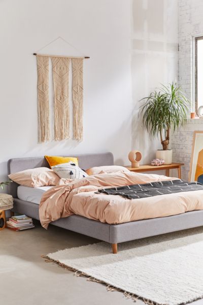 Urban Outfitters Riley Linen Platform Bed In Grey