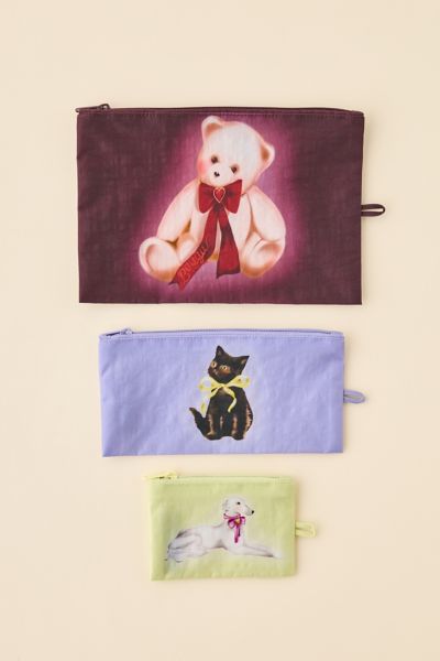 Baggu Flat Pouch Set In Fancy Animals At Urban Outfitters