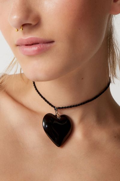 Glass Heart Corded Necklace