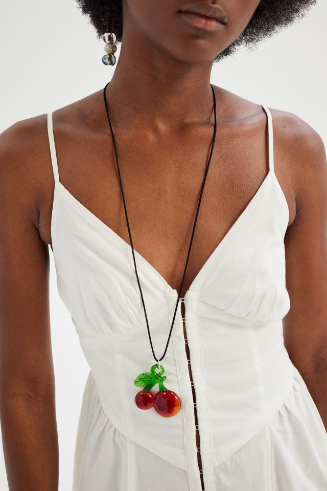 Glass Cherry Corded Choker Necklace #2