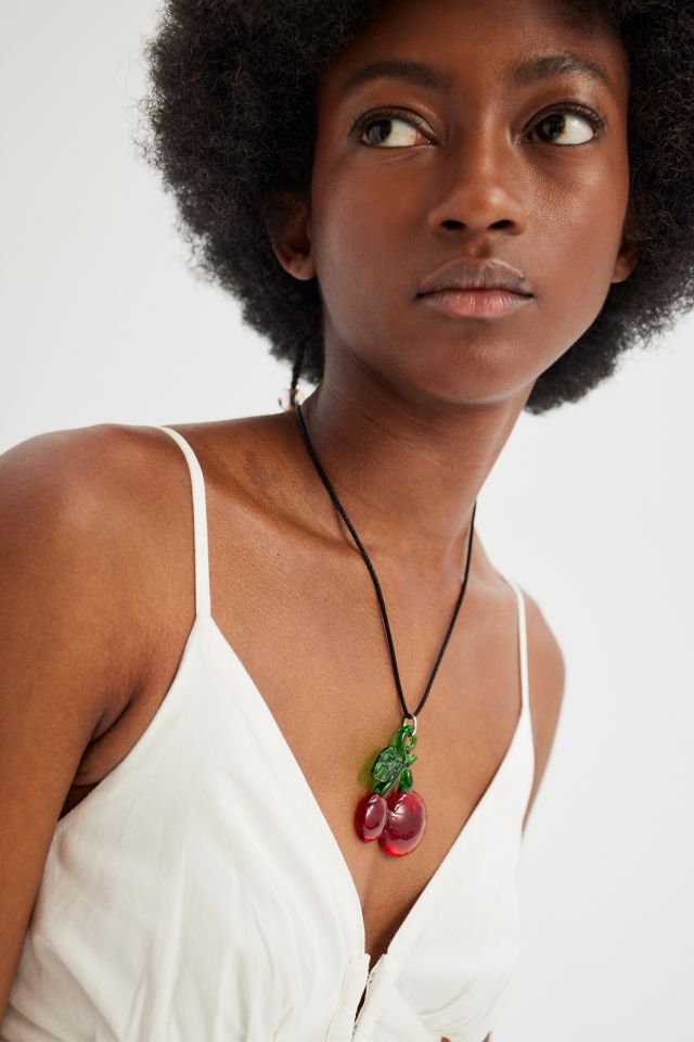 Glass Cherry Corded Choker Necklace #3