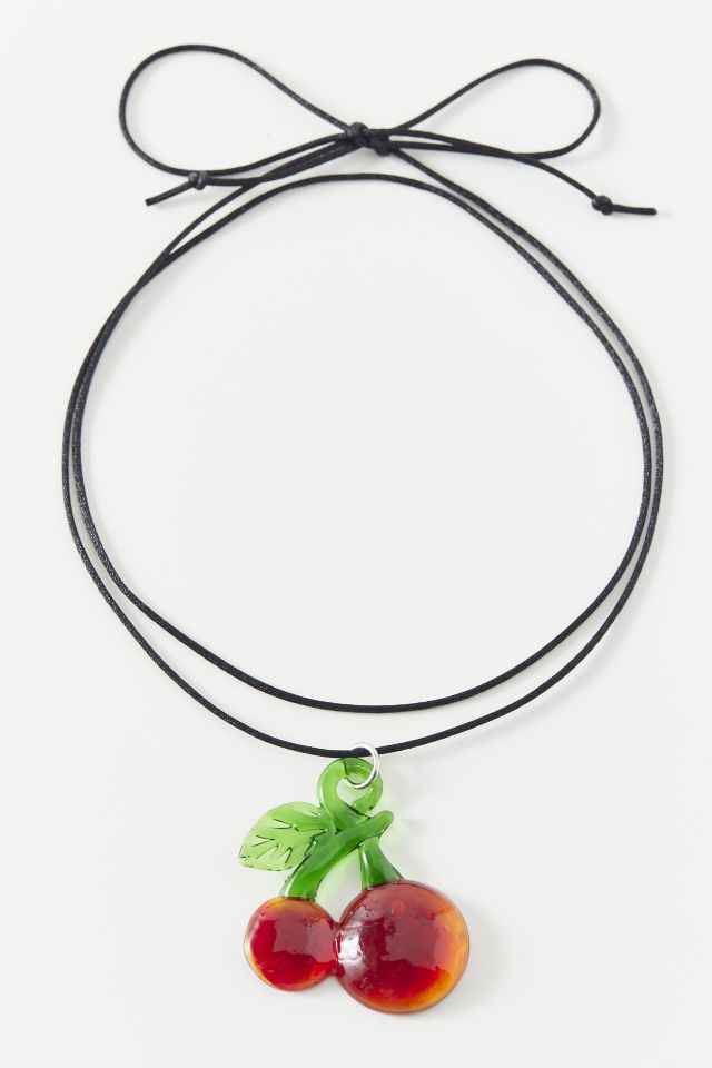 Glass Cherry Corded Choker Necklace #4