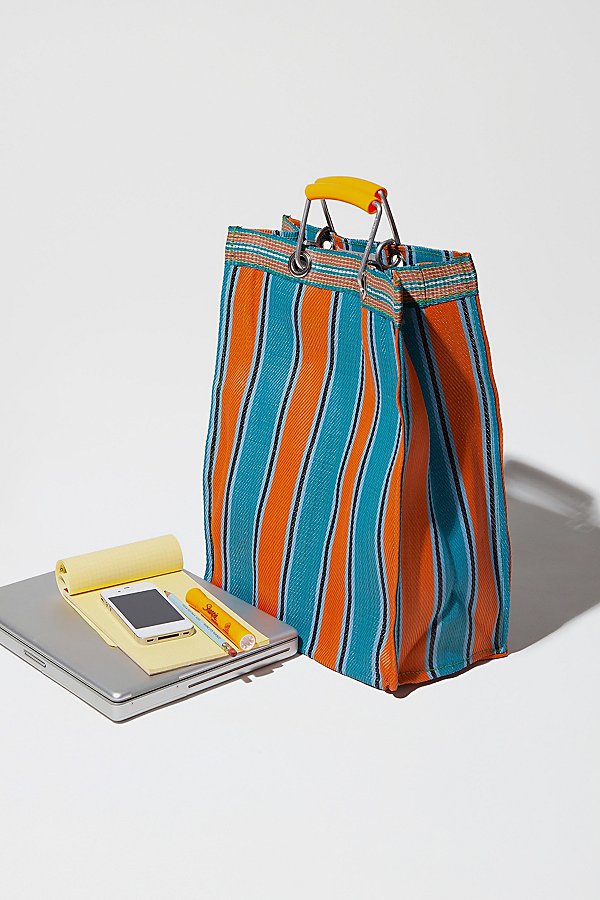 Puebco Tall Recycled Plastic Stripe Bag In Blue