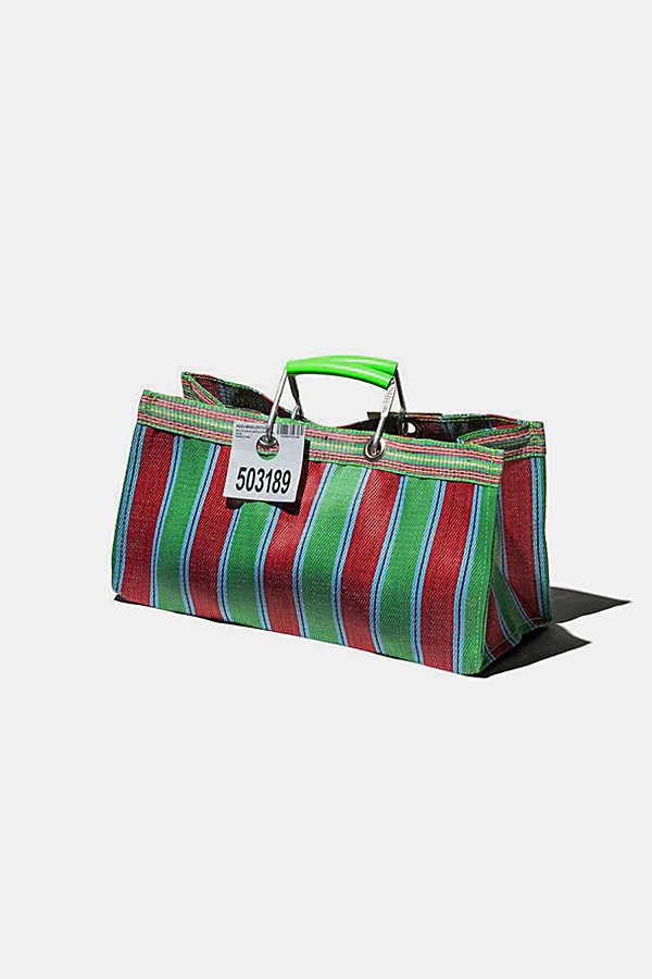 Puebco Wide Recycled Plastic Stripe Bag In Green