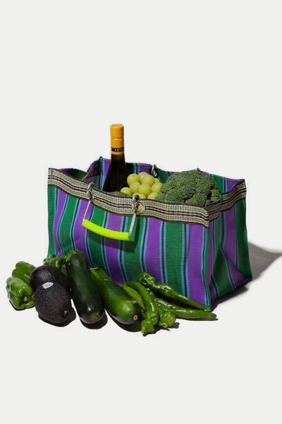 Puebco Wide Recycled Plastic Stripe Bag In Purple