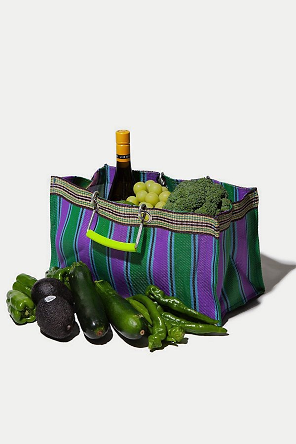 Puebco Wide Recycled Plastic Stripe Bag In Purple