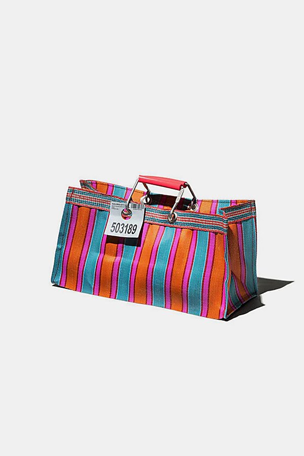Puebco Wide Recycled Plastic Stripe Bag In Pink