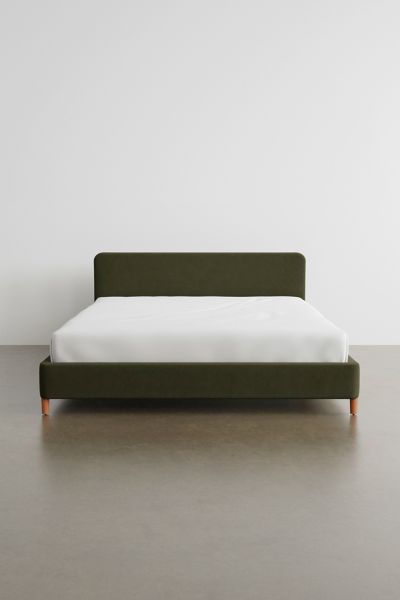 Urban Outfitters Riley Velvet Platform Bed In Dark Green