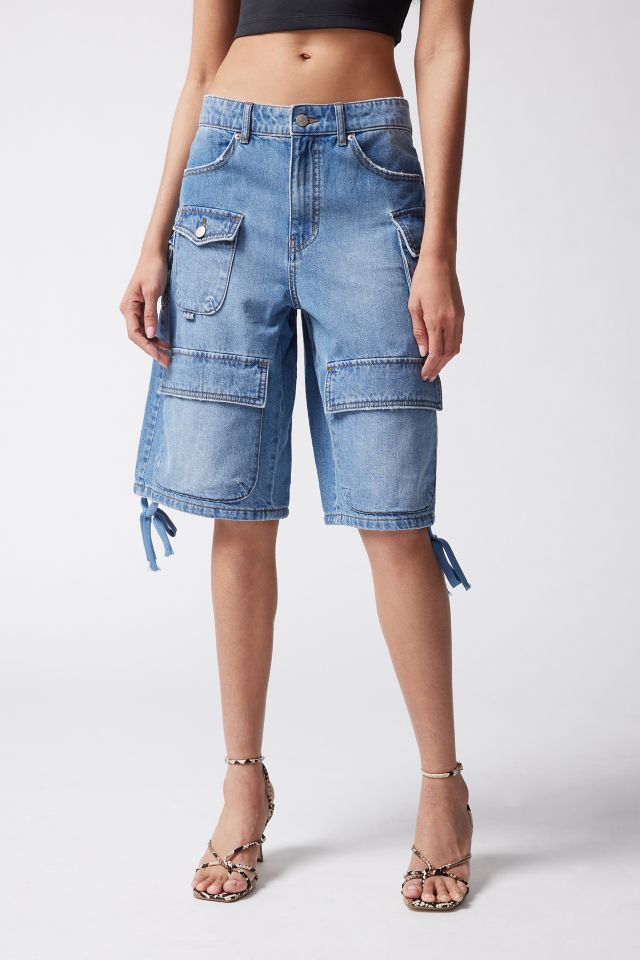 Denim cargo shorts womens online