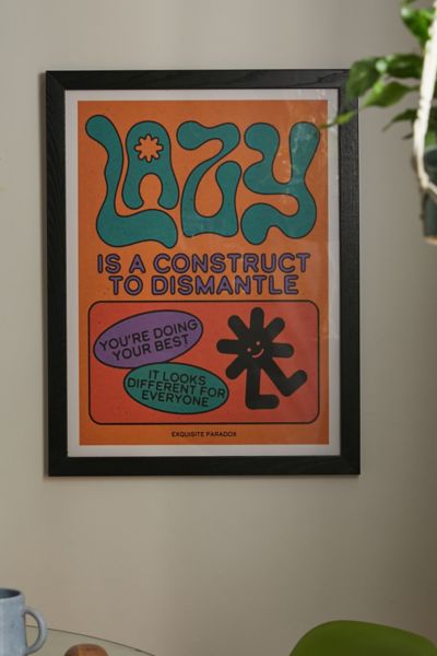 Urban Outfitters Exquisite Paradox Lazy Is A Construct Art Print In Charcoal At