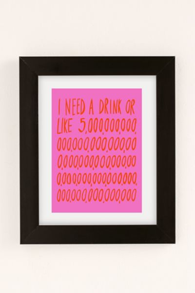 Urban Outfitters Julia Walck I Need A Drink Pink Art Print In Washed Black At
