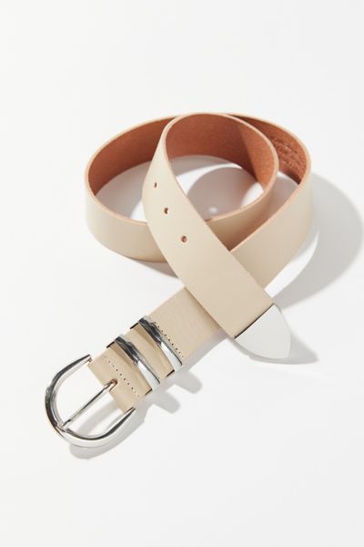 Urban Outfitters Uo Isla Curved Buckle Leather Belt In Ivory