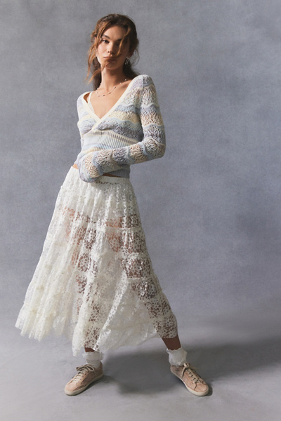Urban Outfitters Uo Lily Sheer Lace Midi Skirt In Ivory ModeSens