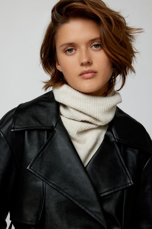 Noize Guilia Faux Leather Cropped Trench Coat #1