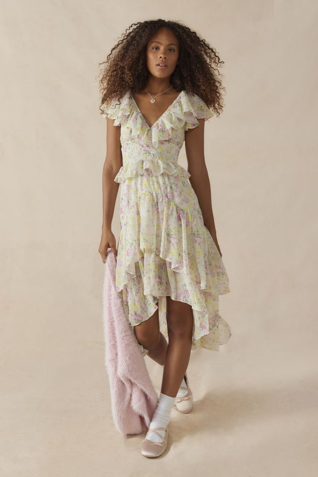 Tall Floral Ruffle Tiered Midi Dress