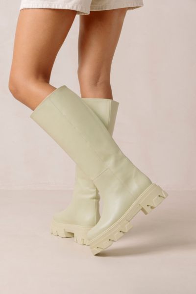ALOHAS KATIUSKA LEATHER KNEE HIGH PLATFORM BOOT IN CELERY GREEN, WOMEN'S AT URBAN OUTFITTERS
