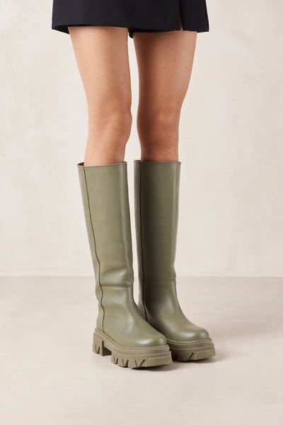 Alohas Katiuska Leather Knee High Platform Boot In Khaki