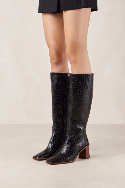 Alohas East Leather Knee High Croc Boot In Black