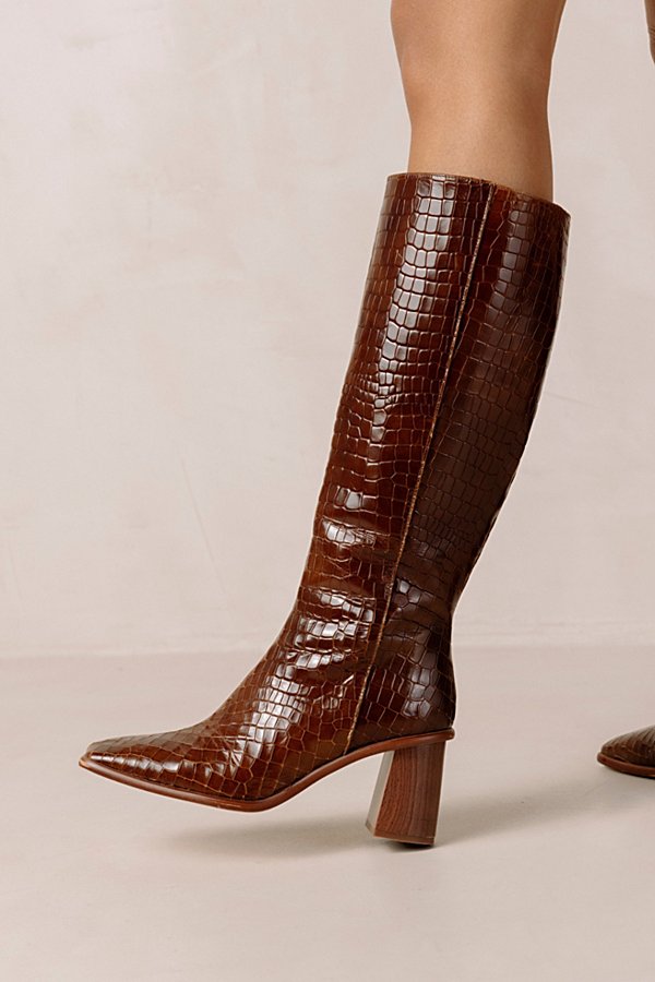 Shop Alohas East Leather Knee High Croc Boot In Brown, Women's At Urban Outfitters