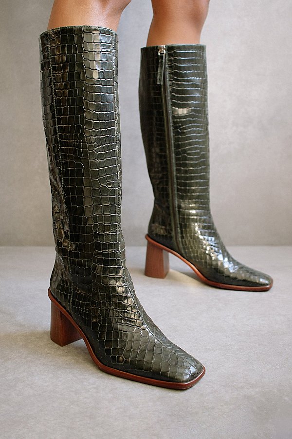 Alohas East Leather Knee High Croc Boot In Forest Green