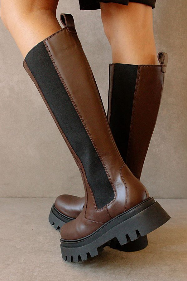 Alohas Go Getter Leather Tall Platform Chelsea Boot In Coffee Brown