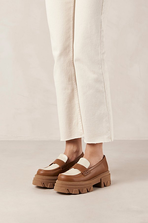Shop Alohas Trailblazer Leather Platform Lug Loafer Jacket In Tan Cream, Women's At Urban Outfitters