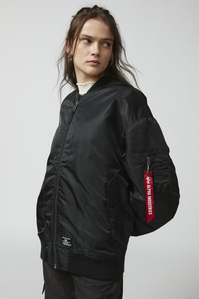Alpha Industries Oversized Bomber Jacket In Black, Women's At Urban Outfitters