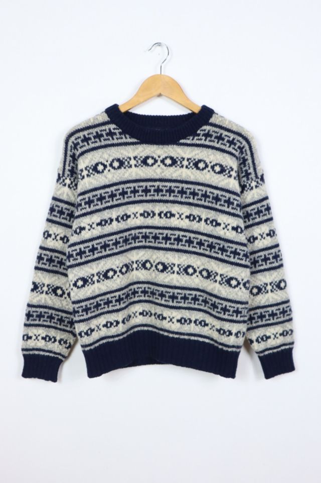 Vintage Blue Pattern Wool Sweater | Urban Outfitters