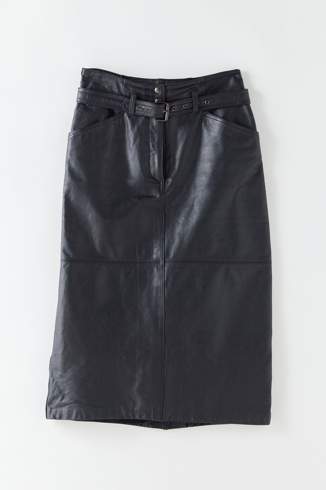 Vintage Belted Leather Midi Skirt | Urban Outfitters