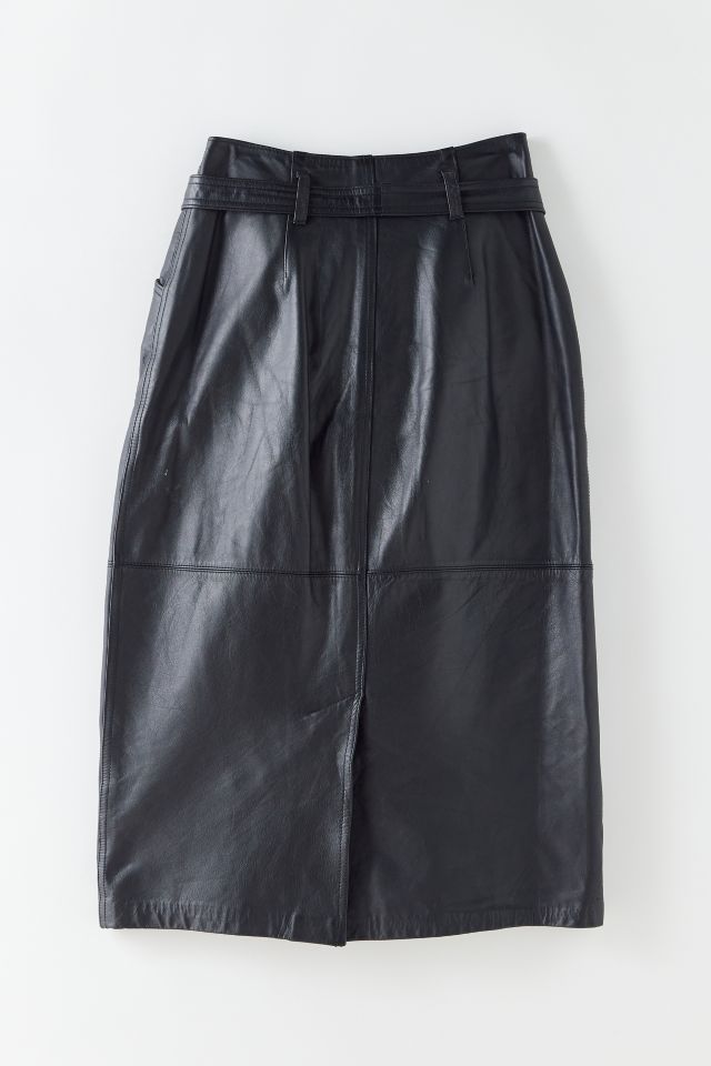 Vintage Belted Leather Midi Skirt | Urban Outfitters