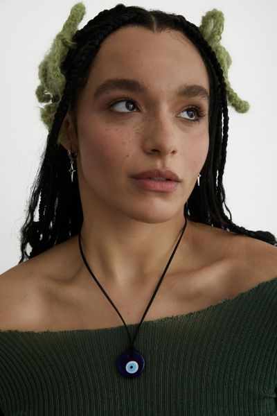 Velvet Luna Evil Eye Suede Cord Necklace In Blue, Women's At Urban Outfitters In Black