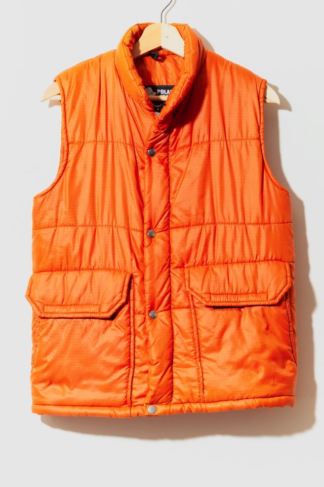 Vintage 1970s Distressed Orange Polar Bear Puffer Vest | Urban 