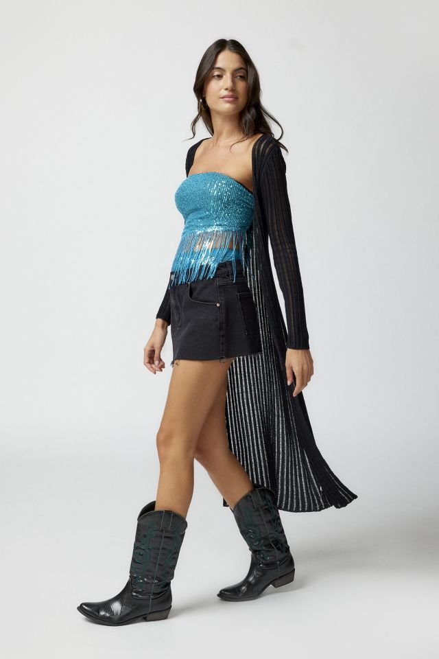 EastNWest Label UO Exclusive Sequin & Fringe Strapless Top #1