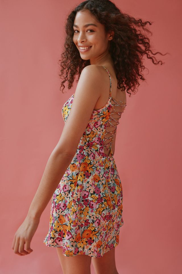 For Love Lemons Deena Linen Floral Mini Dress Urban Outfitters