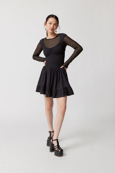 Urban Outfitters Uo Georgina Smocked Mini Dress In Black