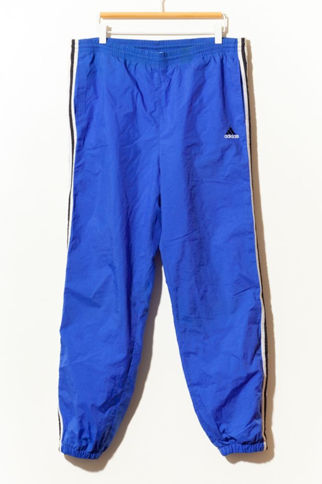 Vintage 1990s Adidas Blue Cotton Lined Nylon Track Pants