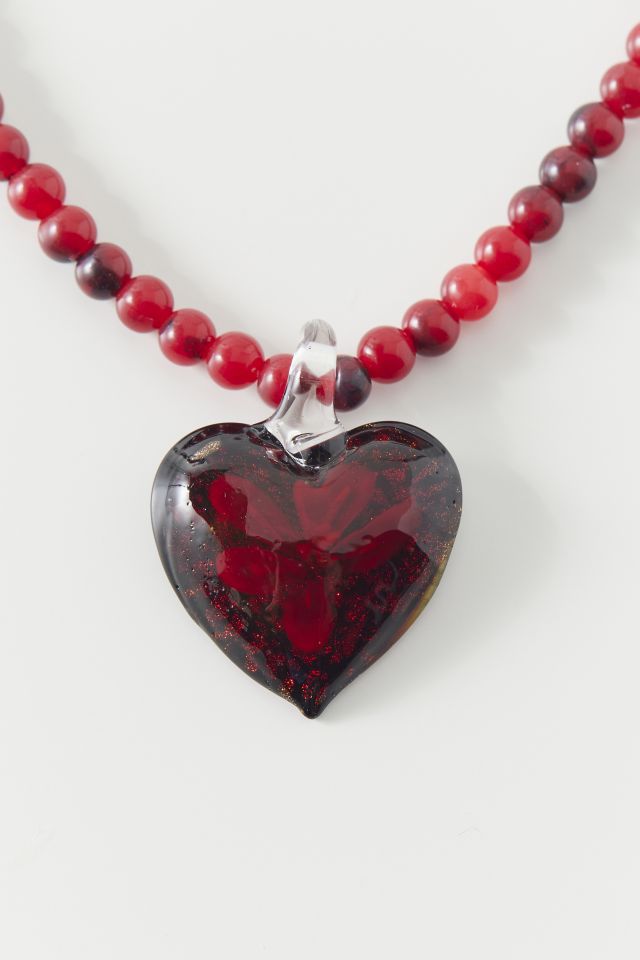 Collier perlé coeur en verre #1