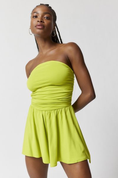 Urban Outfitters Uo Dakota Strapless Romper In Chartreuse