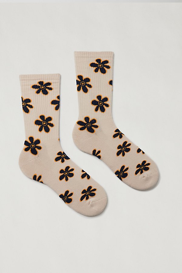 Urban Outfitters Doodle Flower Crew Sock In Navy, Men's At
