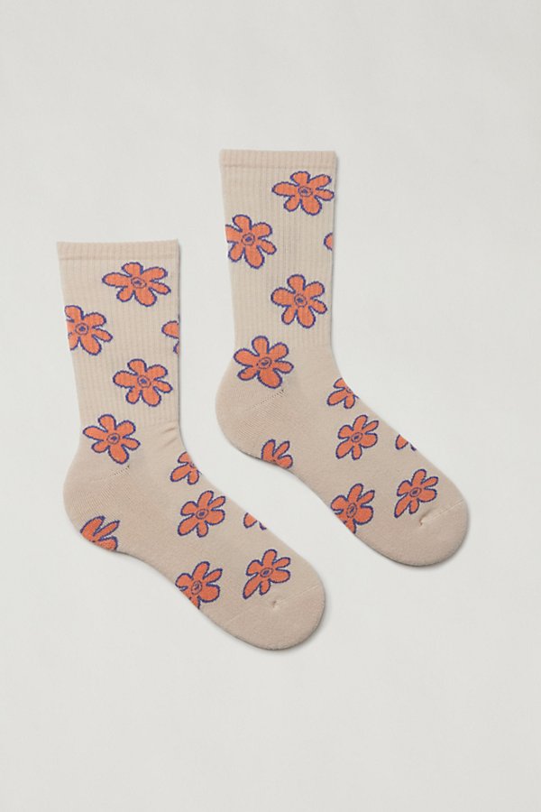Urban Outfitters Doodle Flower Crew Sock In Orange, Men's At