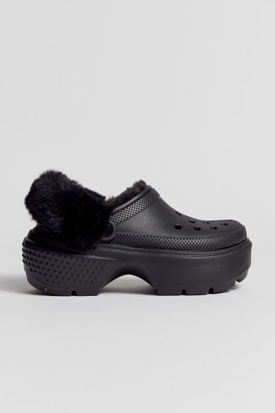 Crocs Stomp Faux Fur-lined Clog In Black, Women's At Urban Outfitters