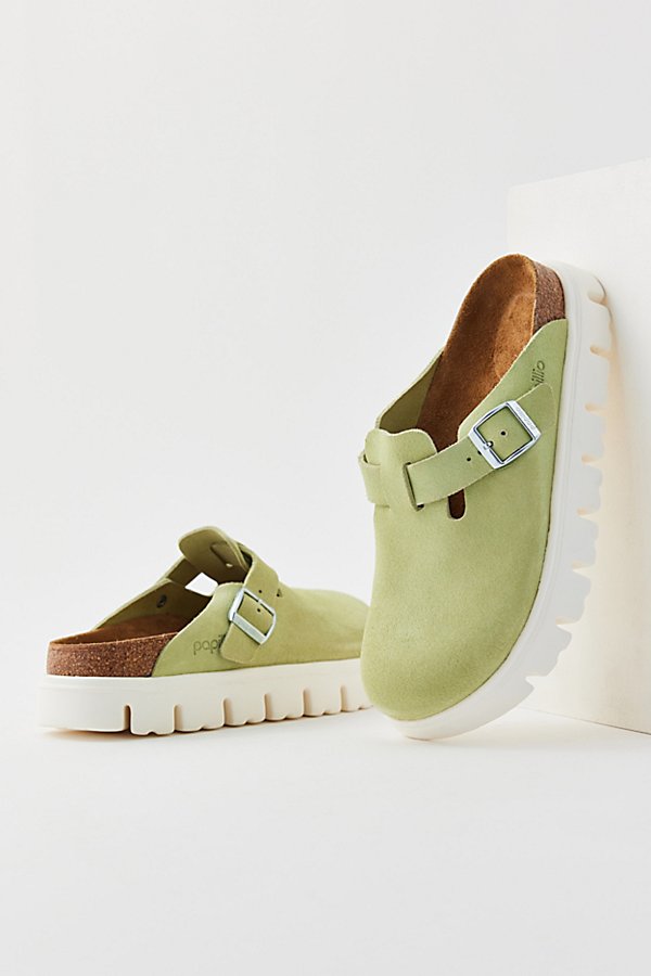 Shop Birkenstock Boston Chunky Suede Clog In Faded Lime, Women's At Urban Outfitters