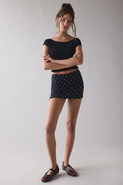 Out From Under Bec Low-rise Micro Mini Skort In Black/white Polka Dot, Women's At Urban Outfitters In Multi