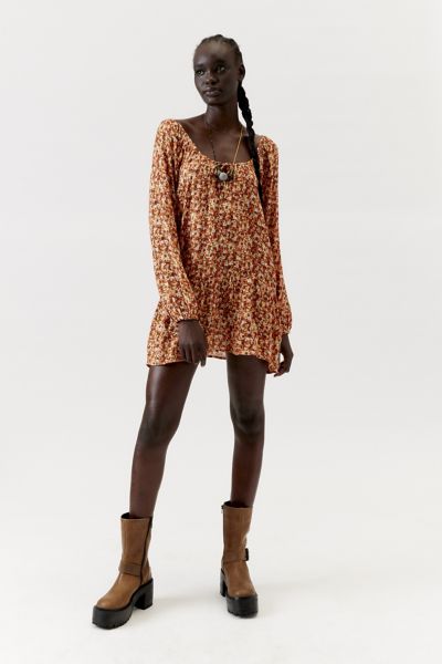 Shop Billabong Lucky You Babydoll Dress In Brown, Women's At Urban Outfitters
