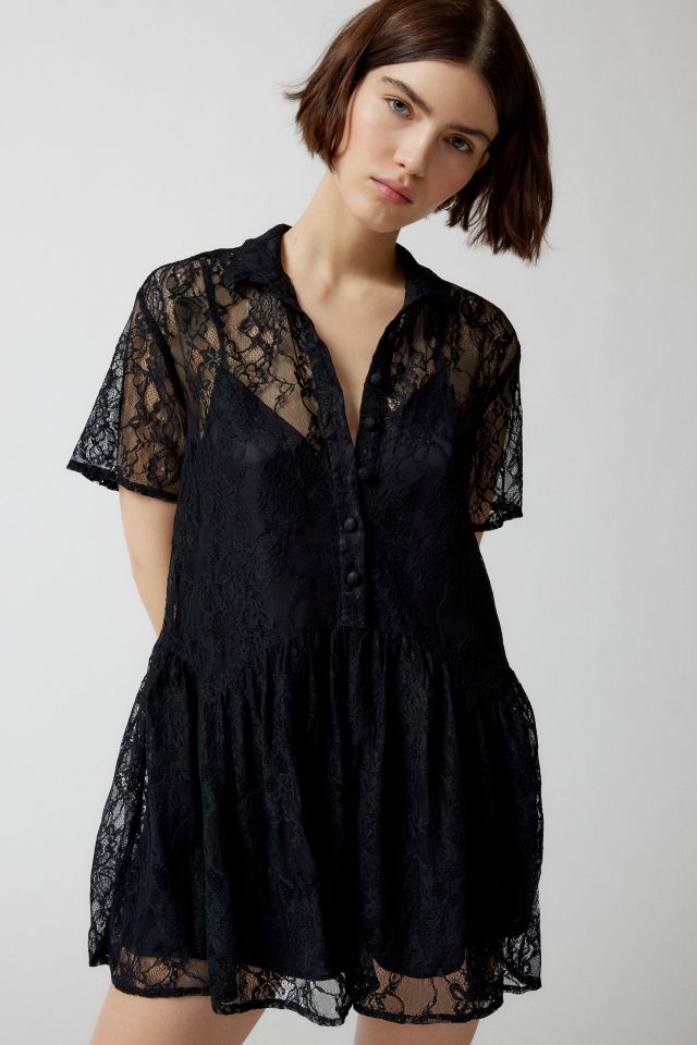 Silence & Noise Kaelin Lace Collared Romper | Urban Outfitters