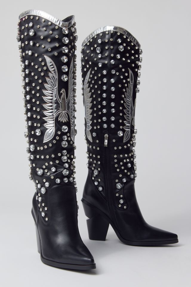 Black rhinestone cowboy boots best sale