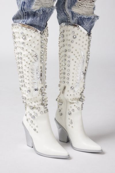 AZALEA WANG UPBEAT RHINESTONE COWBOY BOOT IN WHITE, WOMEN'S AT URBAN OUTFITTERS