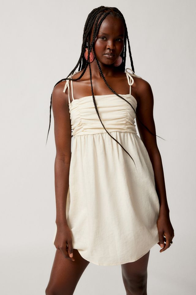 Urban Renewal Made In LA Linen Tie Shoulder Ruched Babydoll Dress #1